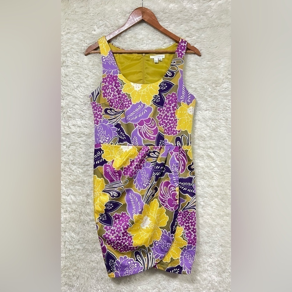 London Times Floral Faux Wrap Sleeveless Dress